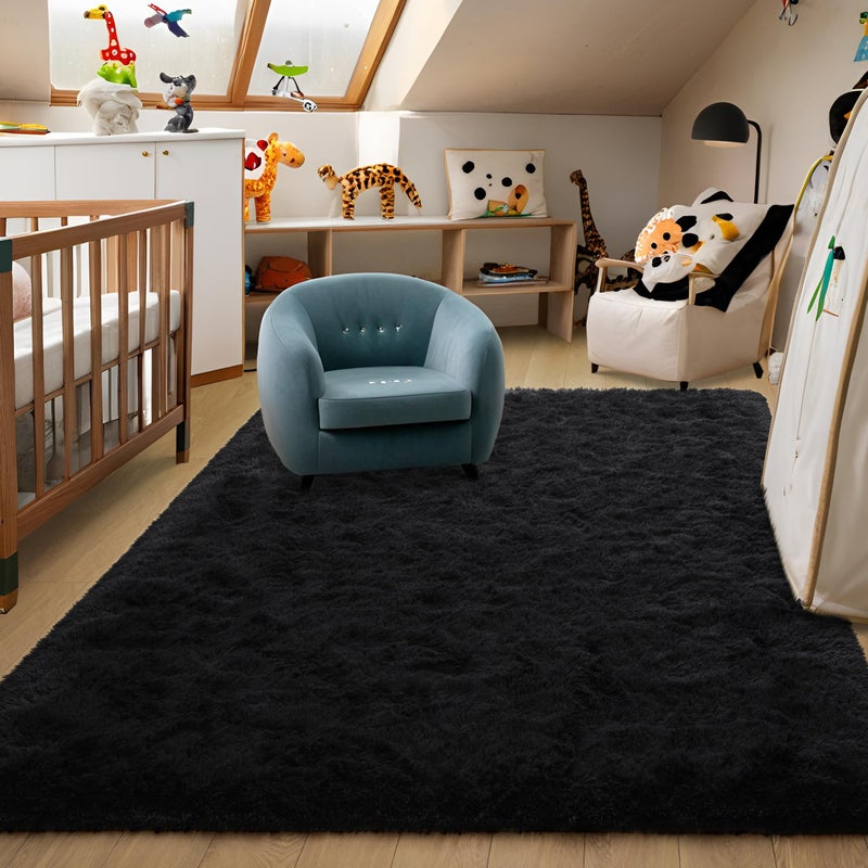 Foxmas Soft Fluffy Area Rugs for Bedroom Kids Room Plush Shaggy Nursery Rug Furry Throw Carpets for Boys Girls, College Dorm Fuzzy Rugs Living Room Home Decorate Rug, 4ft x 6ft, Black - Image 4